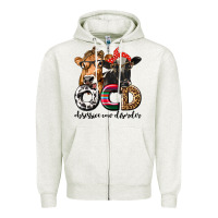 Oatmeal Heather OCD Obsessive Cow Disorder Zipper Hoodie - texasbilliewilder