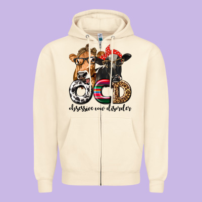 Ocd Obsessive Cow Disorder Zipper Hoodie Designed By Texasbilliewilder