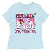 Baby Blue freaking freezing with Snowmans Ladies Tee - AdoDesignShop