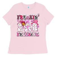 Bubblegum Pink freaking freezing with Snowmans Ladies Tee - AdoDesignShop
