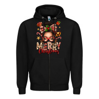 Black merry christmas messy bun Zipper Hoodie - texasbilliewilder