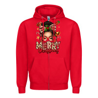Red merry christmas messy bun Zipper Hoodie - texasbilliewilder