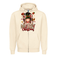 Sandshell merry christmas messy bun Zipper Hoodie - texasbilliewilder