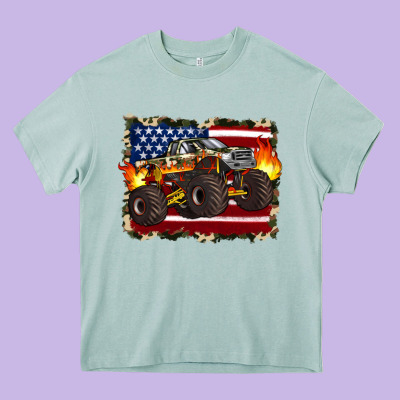 American Flag Monster Truck Heavy Core Tee Designed By Artiststas