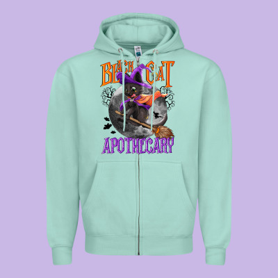 Black Cat Apothecary Zipper Hoodie Designed By Nancycooperartshop