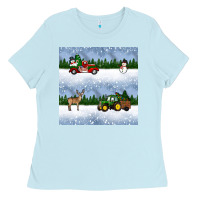 Baby Blue christmas snow truck seamless pattern Ladies Tee - BundleAndBundleShop