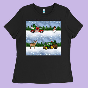 Christmas Snow Truck Seamless Pattern Ladies Tee Designed By Bundleandbundleshop