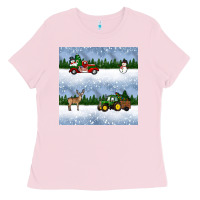 Bubblegum Pink christmas snow truck seamless pattern Ladies Tee - BundleAndBundleShop
