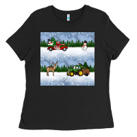 Black christmas snow truck seamless pattern Ladies Tee - BundleAndBundleShop