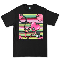 Black Nurse Stethoscope Seamless Pattern Premium Tee - BundleAndBundleShop
