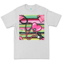 Dove Grey Nurse Stethoscope Seamless Pattern Premium Tee - BundleAndBundleShop
