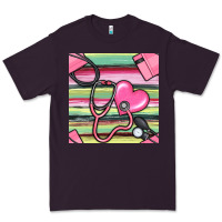 Plum Nurse Stethoscope Seamless Pattern Premium Tee - BundleAndBundleShop