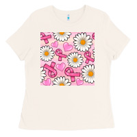 Bone breast cancer awareness with daisy and heart seamless pattern Ladies Tee - BundleAndBundleShop
