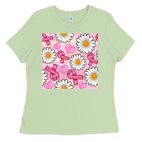 Matcha breast cancer awareness with daisy and heart seamless pattern Ladies Tee - BundleAndBundleShop