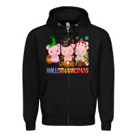 Black happy hallothanksmas pigs Zipper Hoodie - texasbilliewilder