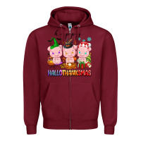 Burgundy happy hallothanksmas pigs Zipper Hoodie - texasbilliewilder