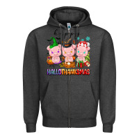 Charcoal Heather happy hallothanksmas pigs Zipper Hoodie - texasbilliewilder