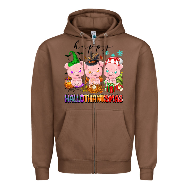 Happy Hallothanksmas Pigs Zipper Hoodie by texasbilliewilder | Teevron