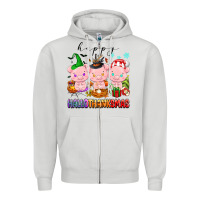 Dove Grey happy hallothanksmas pigs Zipper Hoodie - texasbilliewilder