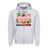 Heather Grey happy hallothanksmas pigs Zipper Hoodie - texasbilliewilder