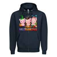 Navy happy hallothanksmas pigs Zipper Hoodie - texasbilliewilder