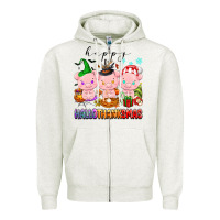 Oatmeal Heather happy hallothanksmas pigs Zipper Hoodie - texasbilliewilder