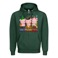Sports Green happy hallothanksmas pigs Zipper Hoodie - texasbilliewilder