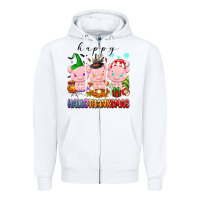 White happy hallothanksmas pigs Zipper Hoodie - texasbilliewilder