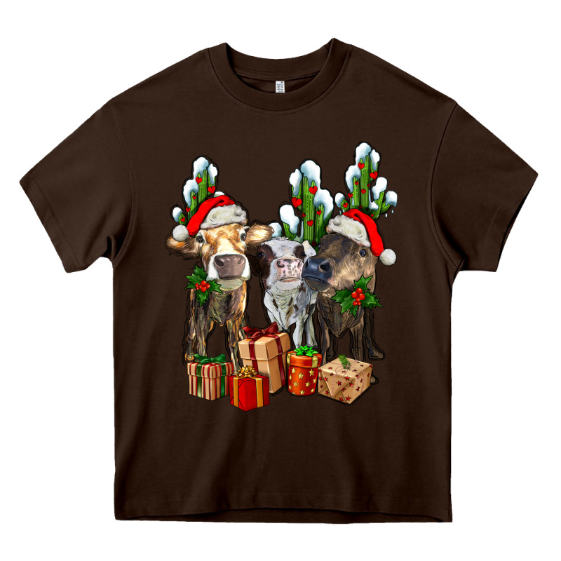 Western Christmas Cows And Cactuses Heavy Core Tee by AdoDesignShop | Teevron