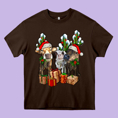 Western Christmas Cows And Cactuses Heavy Core Tee Designed By Adodesignshop