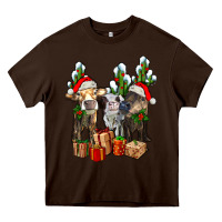 Chocolate Brown western christmas cows and cactuses Heavy Core Tee - AdoDesignShop