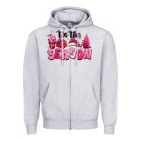 Heather Grey Pink 'tis the season Christmas Zipper Hoodie - texasbilliewilder