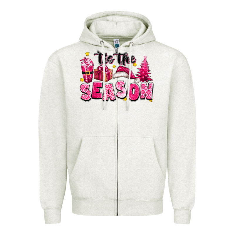 Pink 'tis The Season Christmas Zipper Hoodie by texasbilliewilder | Teevron