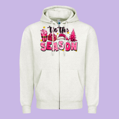 Pink 'tis The Season Christmas Zipper Hoodie Designed By Texasbilliewilder