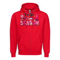 Red Pink 'tis the season Christmas Zipper Hoodie - texasbilliewilder