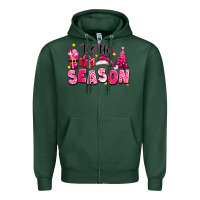 Sports Green Pink 'tis the season Christmas Zipper Hoodie - texasbilliewilder