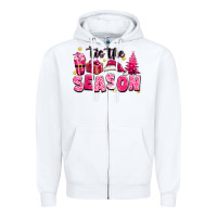 White Pink 'tis the season Christmas Zipper Hoodie - texasbilliewilder