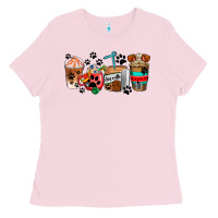 Bubblegum Pink dogs coffee cups Ladies Tee - AdoDesignShop