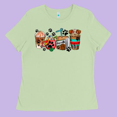 Dogs Coffee Cups Ladies Tee Designed By Adodesignshop