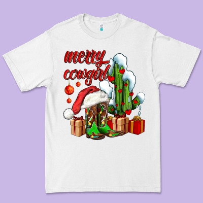 Merry Cowgirl  Boots And Cactus With Gifts Premium Tee Designed By Adodesignshop