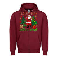 Burgundy I love a man with a beard Christmas Zipper Hoodie - NancyCooperArtShop