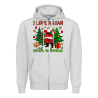 Dove Grey I love a man with a beard Christmas Zipper Hoodie - NancyCooperArtShop