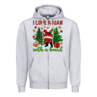 Heather Grey I love a man with a beard Christmas Zipper Hoodie - NancyCooperArtShop