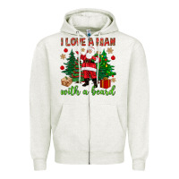 Oatmeal Heather I love a man with a beard Christmas Zipper Hoodie - NancyCooperArtShop