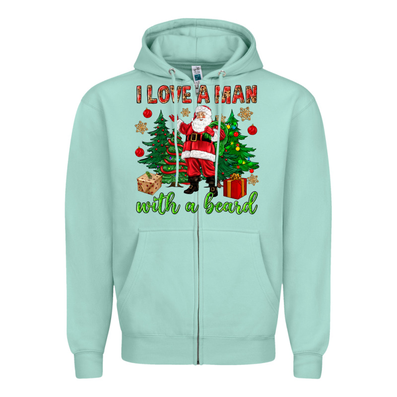I Love A Man With A Beard Christmas Zipper Hoodie by NancyCooperArtShop | Teevron
