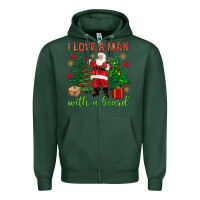 Sports Green I love a man with a beard Christmas Zipper Hoodie - NancyCooperArtShop