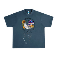 Midnight Navy moon and mushrooms with sunflower Urban Heavy Tee - MaliasSmallBusiness