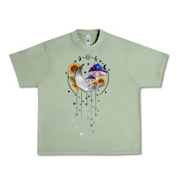 Oil Green moon and mushrooms with sunflower Urban Heavy Tee - MaliasSmallBusiness