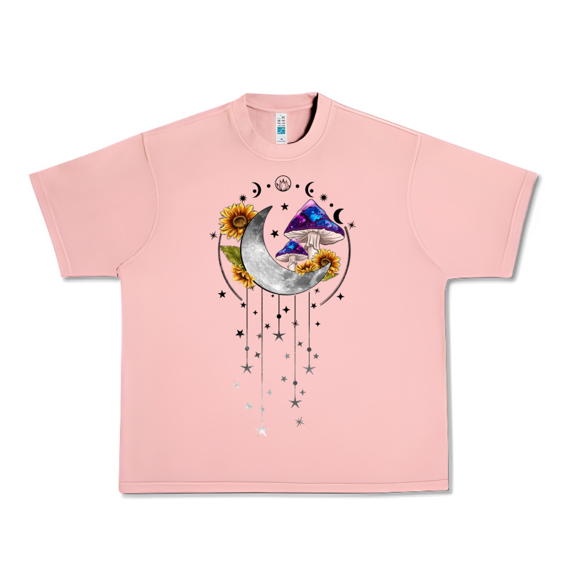 Moon And Mushrooms With Sunflower Urban Heavy Tee by MaliasSmallBusiness | Teevron