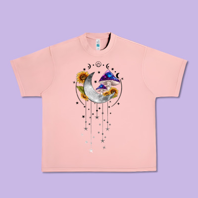 Moon And Mushrooms With Sunflower Urban Heavy Tee Designed By Maliassmallbusiness